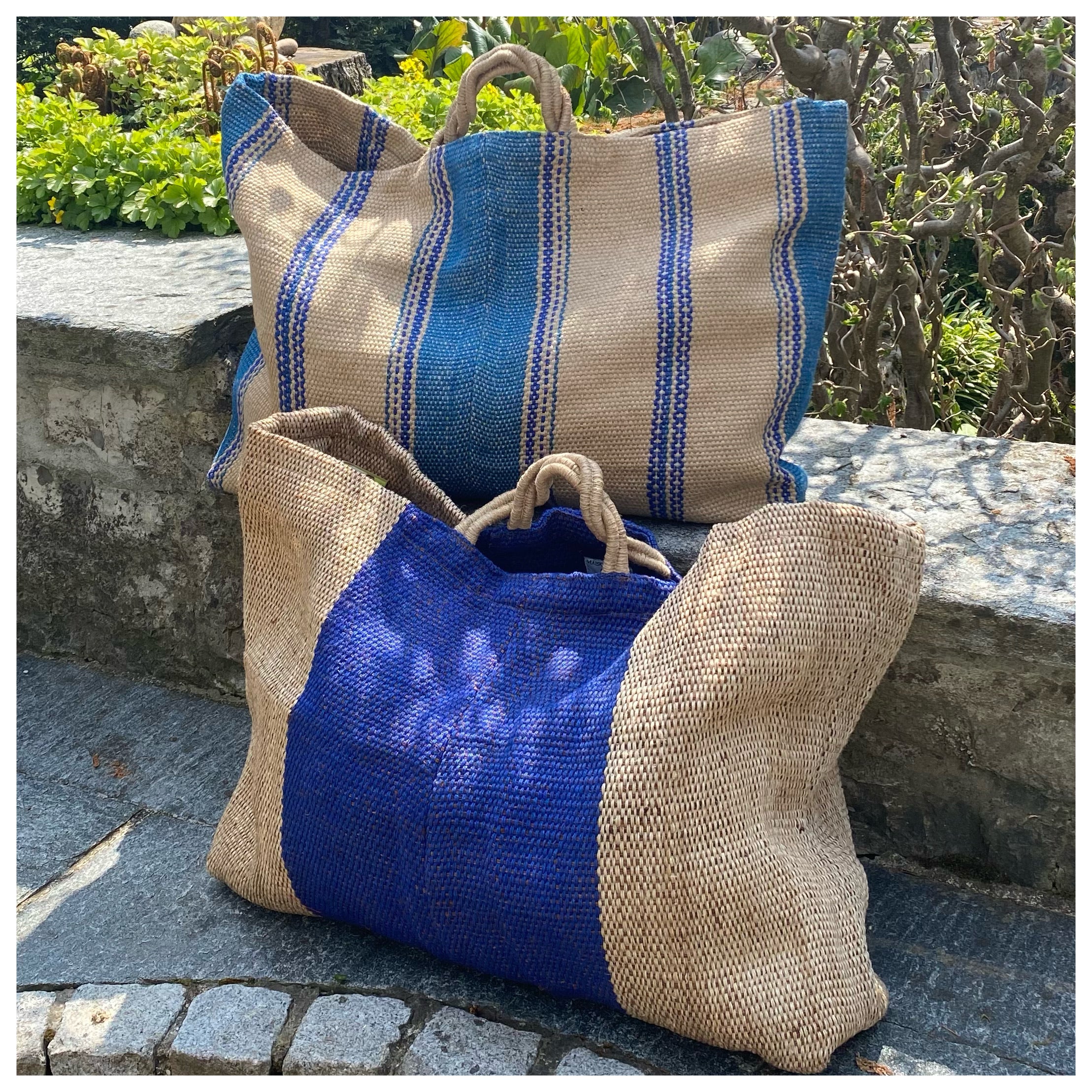 XL Jute Tasche - blau gestreift in Variante von Maison Bengal - Lovely Marie Boutique, kaufen in der Schweiz