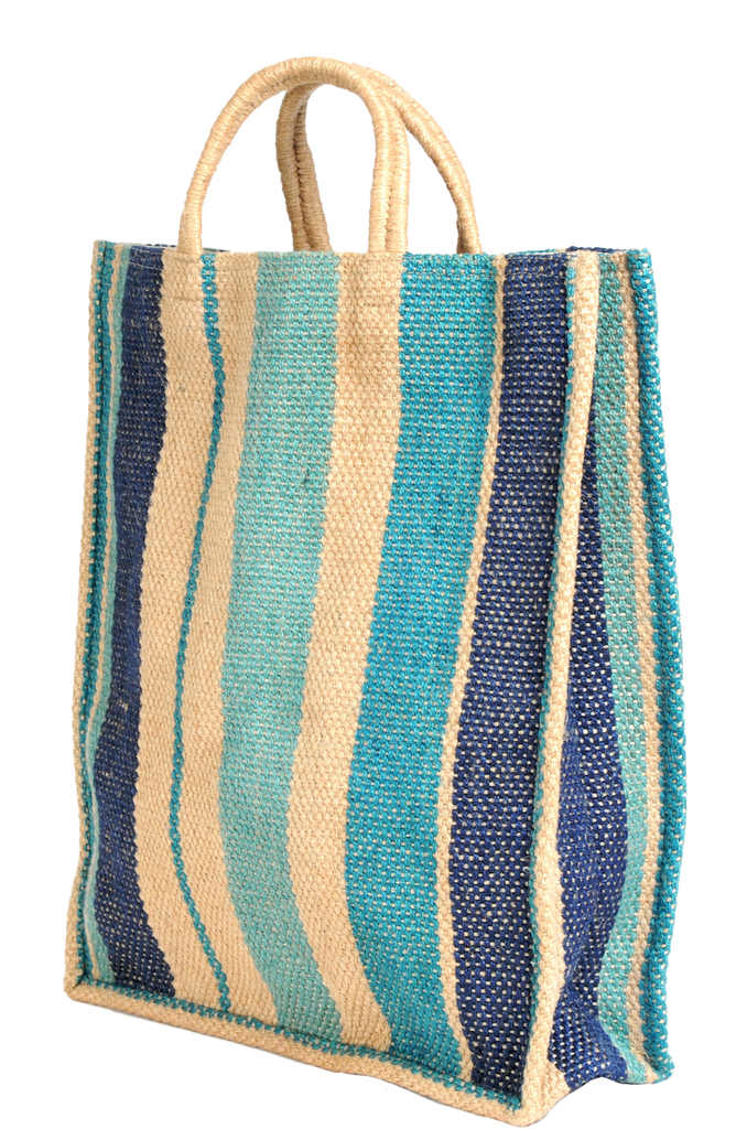 Einkaufstasche - blau/türkis gestreift in Variante von Maison Bengal - Lovely Marie Boutique, kaufen in der Schweiz